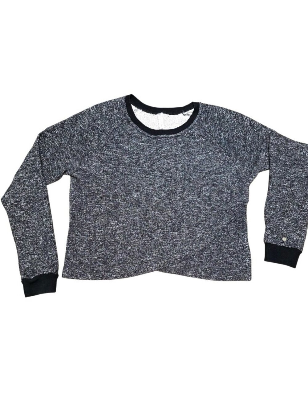 Fabletics Keeva Pullover Sweater Shirt Black Knit Terry Sweatshirt Crop Top L